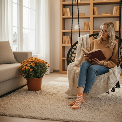 Leagan suspendat bumbac negru - lifestyle interior scandinav