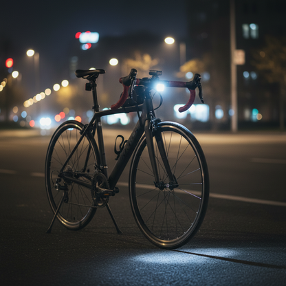 Bicicletă noaptea cu lumină LED aprinsă – urban