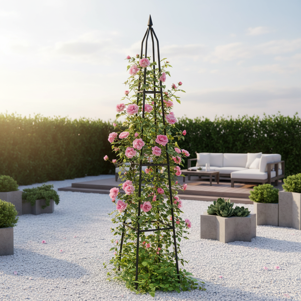Pergola metalică piramidală 195 cm – grădină modernă minimalistă
