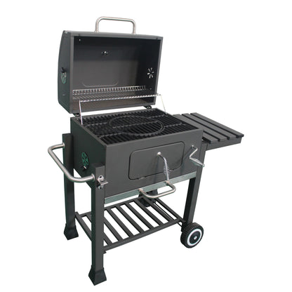 Grătar Memphis cu Grill Fontă 57x41,7 cm – Cenuşar, Suprafață Laterală și 2 Roți