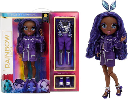 Papusa Krystal Bailey - Indigo Rainbow High, 28 cm, cu 8 accesorii si tinute complete