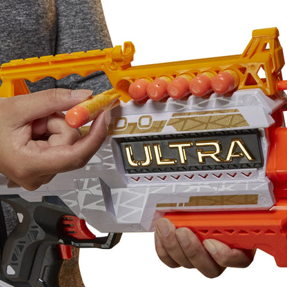Blaster Nerf Ultra Aurit Motorizat – 36m, 12 Dartsuri, Ediție Specială