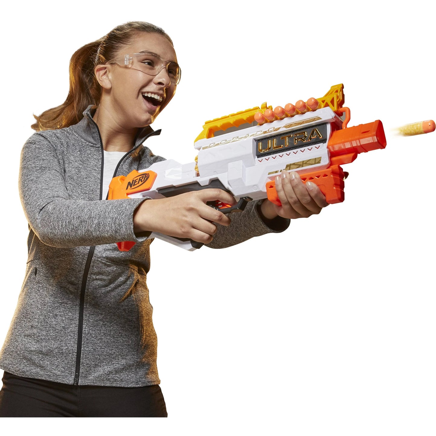 Blaster Nerf Ultra Aurit Motorizat – 36m, 12 Dartsuri, Ediție Specială
